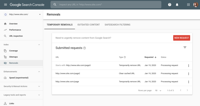 Search Console Removals Tool