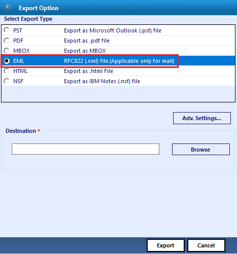 select eml format