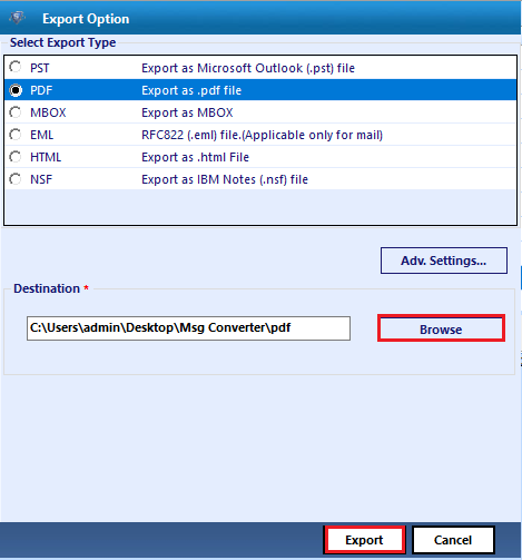 browse to provide destination path