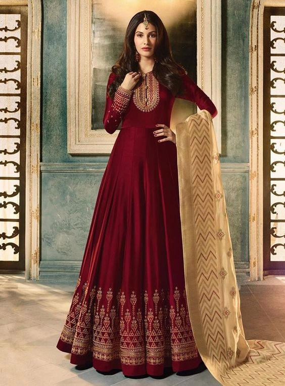 PRINTED MAROON ANARKALI DRESS