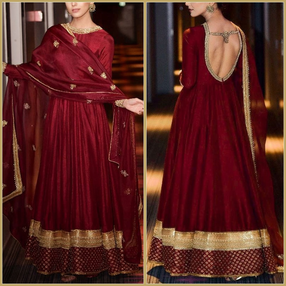 ZARI WORK MAROON ANARKALI DRESS