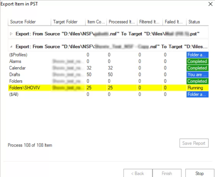 This NSF to PST converter tool will now start converting the user NSF files, and users can also see the live process log. 