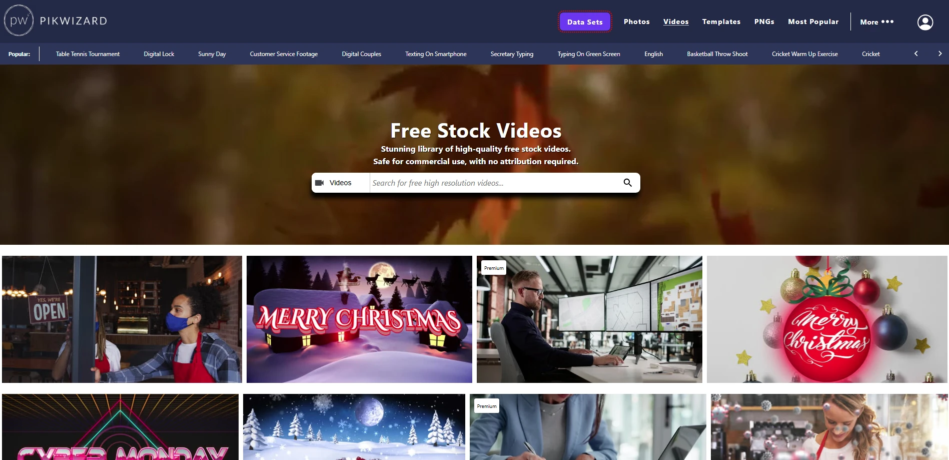 Pikwizard website showing a library of free stock video footage